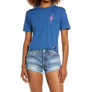 Aviator Nation Vintage Caribbean Blue Bolt Boyfriend Tee Pink Lightning Shirt